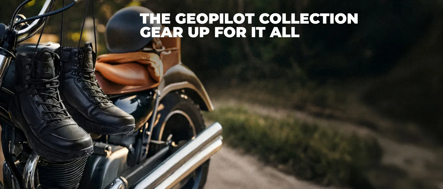 NORTIV8 tactical boots on a motorcycle — detail